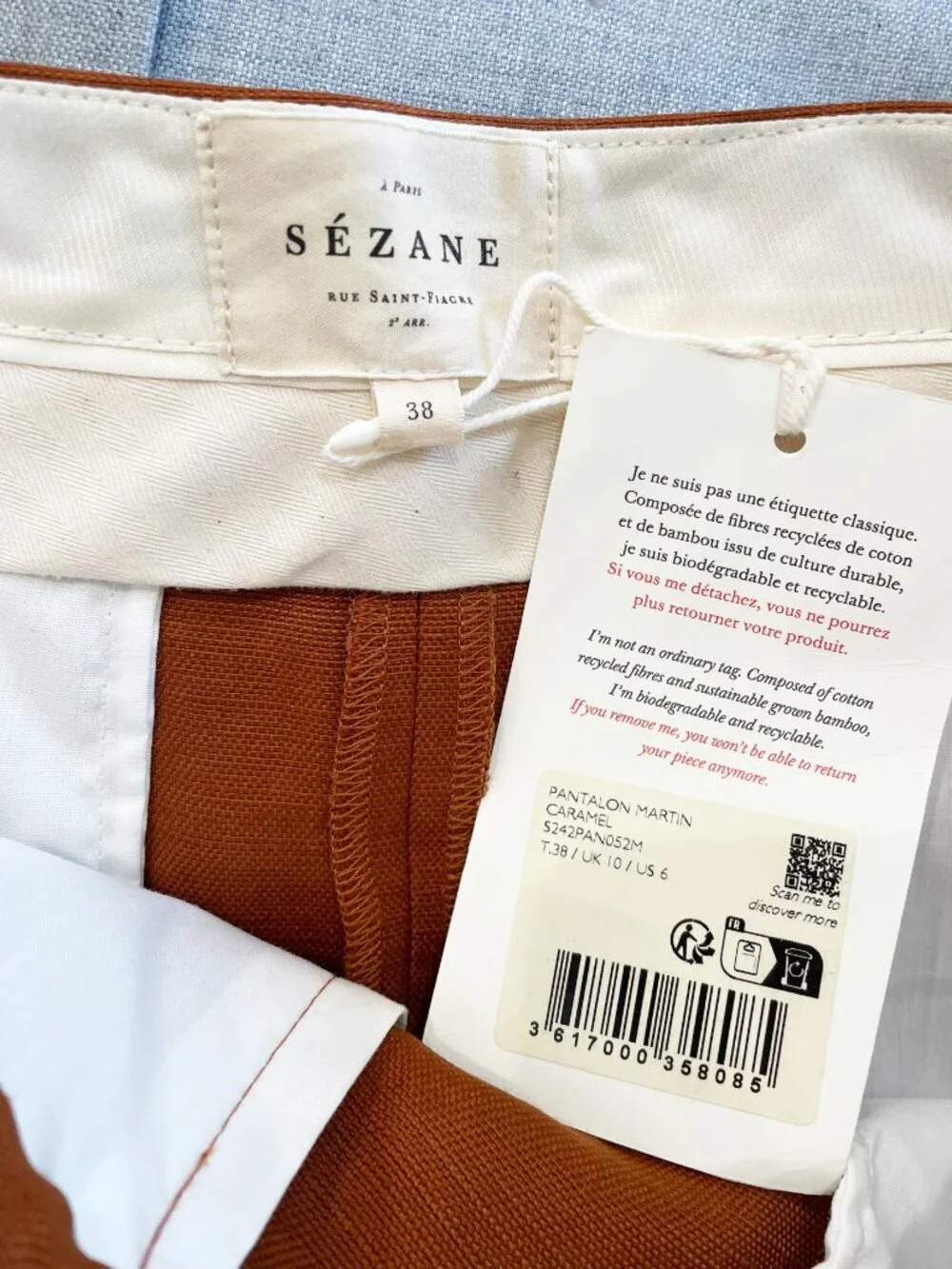 New Sezane Martin Viscose Trouser Caramel Brown 38, 6